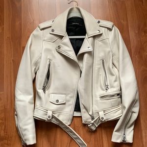 Zara Cream faux leather biker jacket